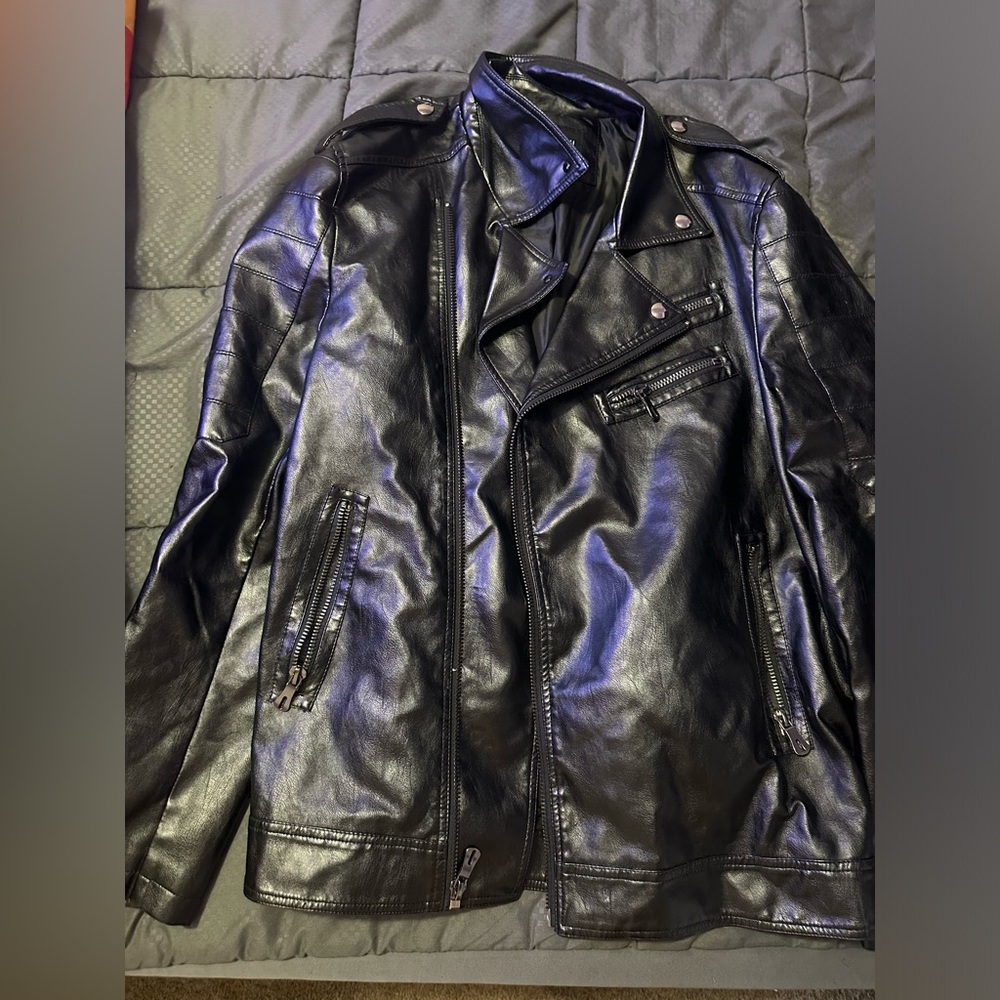 Chouyatou Black Leather Jacket (Size XL)